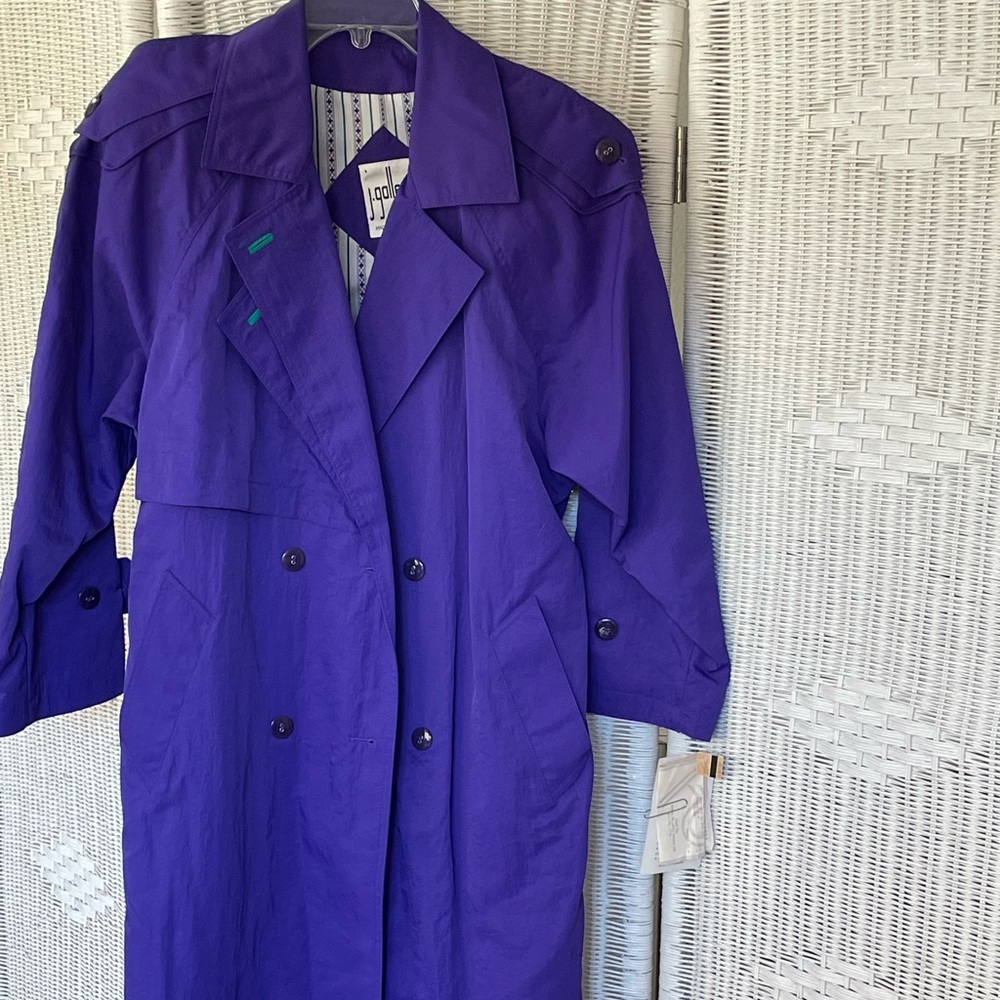 Bright purple trench coat.
